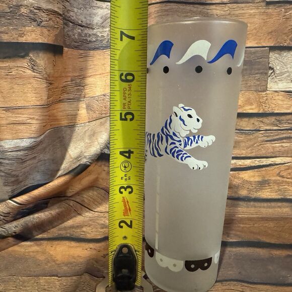 Vtg Libbey MCM Frosted Carousel Circus Blue Tiger Highball Glass 1950s Drinkware - Picture 7 of 8